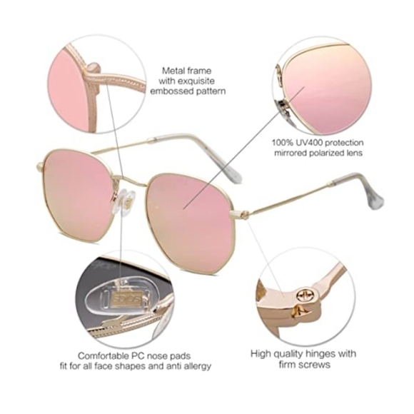 Pink Mirror Hexagonal Polarized Sunglasses for Men and Women - Picture 3 of 4
